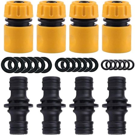 8-pack Trädgårdsslang Kopplingsset - 4-pack Snabbkopplingsändar & 4-pack Dubbla Hankopplingar för 1/2 tum (15 mm) Slangar