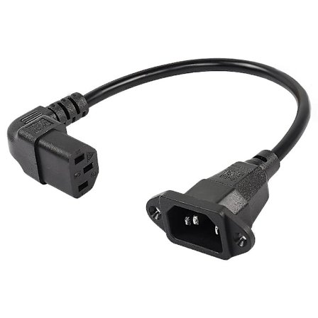 Panelmontert C14 til 90 graders C13 PDU strømforlengelseskabel, IEC 320 C14 hann til øvre hjørne C13 hunn 3-piners strømledning for skjermer, 