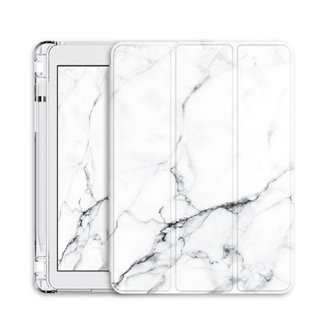 Fodral för iPad 7/8/9 10,2" Vit Marmor Tri fold Airbag Pennhållare 1/4" Läder