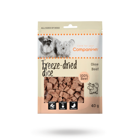 Companion - Companion Freeze Dried Dice Nötkött storfekjøtt 40g - Matskåler, Hundegobiter & Tyggeben til hund & katt på Doggie.no - Hundegodbiter, 