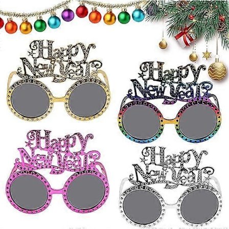 Gott Nytt År Glasögon, Nyårsafton Dekorationer, Roliga Party Glasögon, Nyårsafton Tillbehör (Guld, Silver)