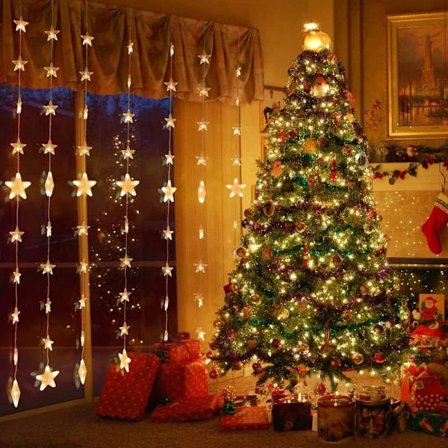 Speilstrenglys, 80 stjerner 144 LED-tilkoblingsbar stjernegardin 2