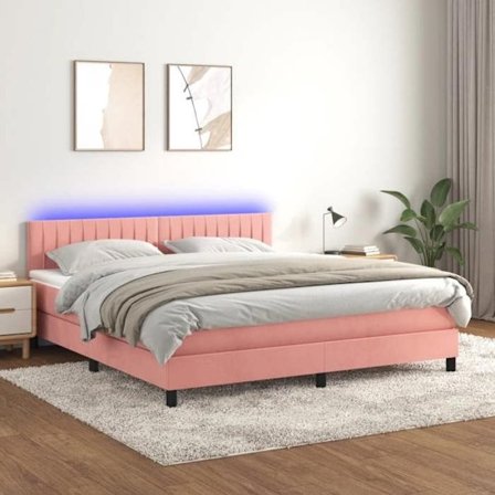 Maison Exclusive - Sengestel med lameller og madras samt LED i pink 180x200 cm