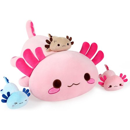 Axolotl Kawaii Plyslegetøj - Mor og 3 Babyer Plys Pude, Dukke Pude, Pyntepude - Gave til Drenge og Piger