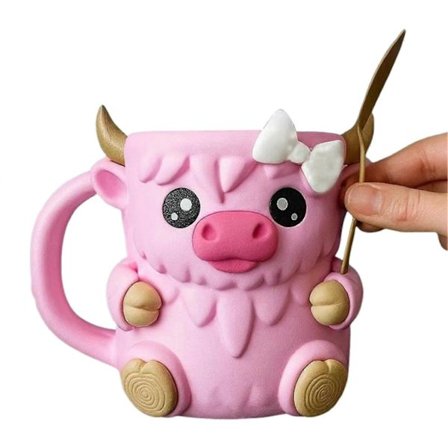 Highland Ko Glasholder, Søde Dyr Glasbeskytter med Ske & Håndtag, Highland Ko Gaver