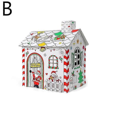 25-26 Jule Lekehus Farge, Barn Papp Fargeleggingshus DIY Håndverksaktivitet Gave[D]