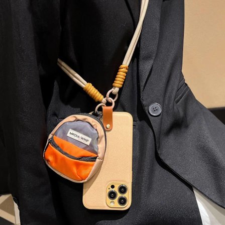 Etui til iPhone 13PRO MAX khaki læder lille taske lysebrun skulderrem skoletaske crossbody