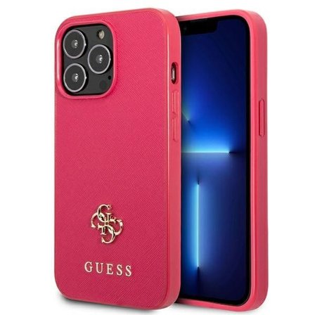 Guess Saffiano 4G Fodral med liten metallogo för iPhone 13 Pro / 13 - rosa
