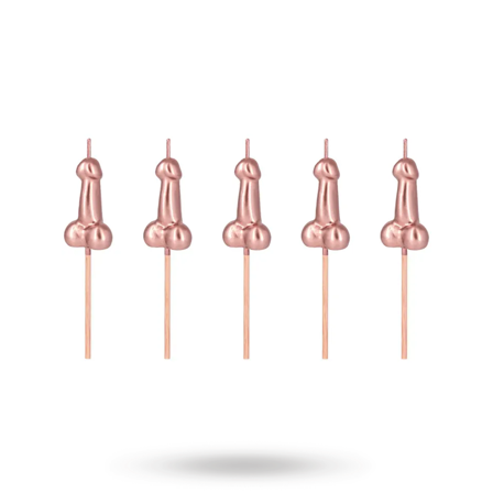 Penis Candles Rose Gold 5-pack - Vuxen.se - Roliga prylar för svensexa, möhippa och fester