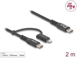 Delock USB Cable 2in1 USB-C - USB-C Lightning iPhone/iPad MFi60W 2m