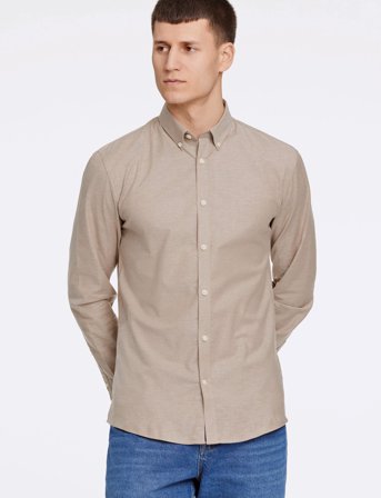 Lindbergh Yarn Dyed Oxford Superflex Shirt - Beige - XXL