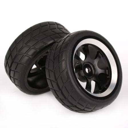 4 X Rc1:10 On-road bil 65 mm kvadratisk mønster gummidekk 7-eikers hjulfelg svart