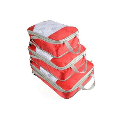 Set of 3 Travel Compression Storage Bags Luggage Clothes Organizer Red