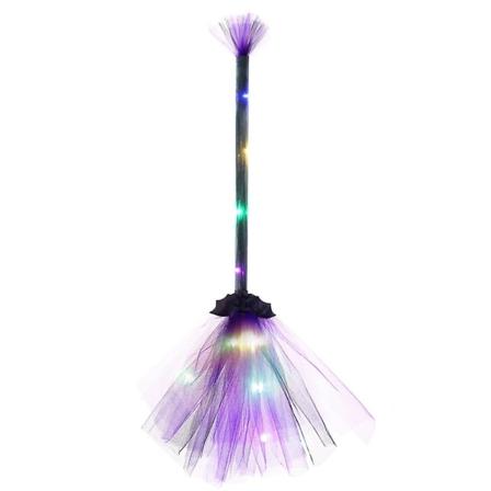 Halloween dekorationer Häxkvast med LED-lampor rekvisita Barn Cosplay Present Purple