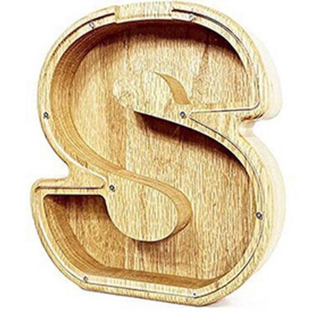 Träspargris med monogram, stor bokstav, spargris med initialer, födelsedagspresent för barn, A-Ö