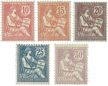 Frankrig 1902 - YT 124-128 - Ubrugt