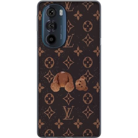 Kompatibel Mobilcover til Motorola Motorola Edge 30 Pro Luksuriøst monogrammønster med knust bamse i mørk modeæstetik