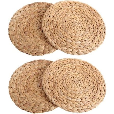 4 st Naturlig Vatten Kalebass Vävda Bordstabletter Rund Rotting Vävda Bordsunderlägg Vatten Kalebass Bordstablett Rund Vävda Kudde Grön