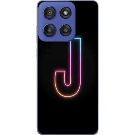 Kompatibelt Mobildeksel til Motorola Edge 60 Stylus Minimalistisk neonbokstav J i fargeskiftende lys mot svart bakgrunn