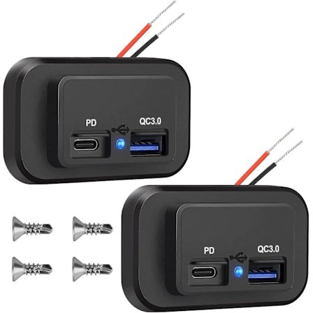 2 stk. 12V USB-udtag, Dobbelt Hurtigopladning 3.0 12V Stik USB-oplader & PD Type-C (USB-C), 12V 24V USB-oplader Vandtæt Strømstikadapter Billader