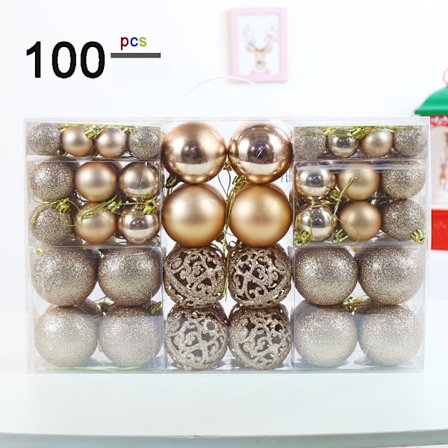 100 stk Champagne Julerkule med Ulike Størrelser, Uknuselig Plast Julerkule, Juledekorasjon