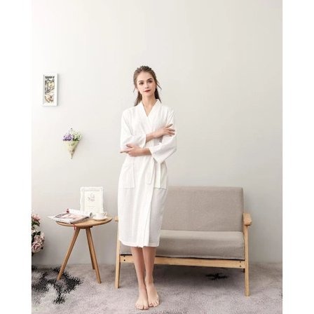 /EA/Badrock för kvinnor, vattenabsorberande, enfärgad våffelväv, Spa-hemklänning, nattlinne - Vit M