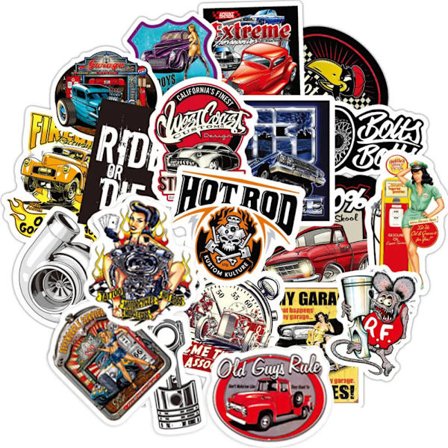 50pcs Hotrod Vintage Car Stickers For Laptop Notebook SiutCase Adesivos Scrapbooking Material Christmas Sticker Craft Supplies