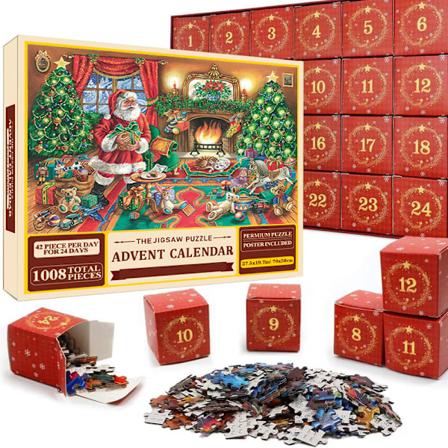 Puslespill adventskalender 2024, 1008 puslespillbiter 24 dagers julekalender nedtelling adventskalendere-puslespill SD34