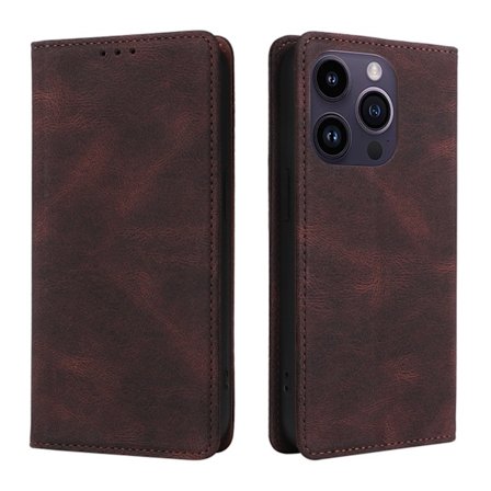 Etui til iPhone iPhone 13 Mørkebrun Ensfarget Magnetisk Lommebok med Kortholder