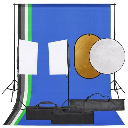 Vidaxl Fotostudio Med Lampor, Bakgrund Och Reflexskärm Svart
