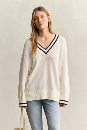 GANT Damen V-Neck Pullover aus Baumwolle (XXL) Weiß