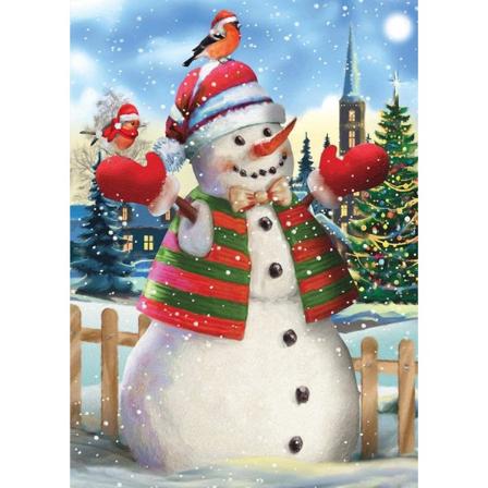 Jule Diamantmaleri for Voksne - Happy Snowman Rund Full Diamant Prikker, 5D Diamantmaleri Bilde DIY Håndverk Sett 12x16 Tommer