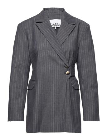 Stretch Stripe Belt Blazer Blazers Single Breasted Blazers Blå Ganni