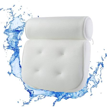Badkudde, 4D Air Mesh Badkudde för huvud och nacke, Badkudde med halkfria sugkoppar, Mjuk och bekväm badkudde