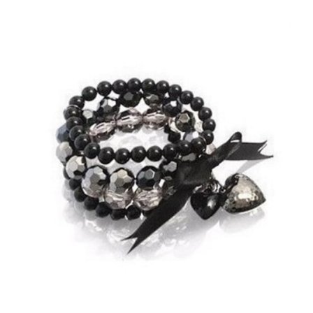 Armbånd Sort Hjerte Sløjfer Perler