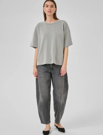My Essential Wardrobe Hellemw Emb Boxy Tee - Grey - XS/S