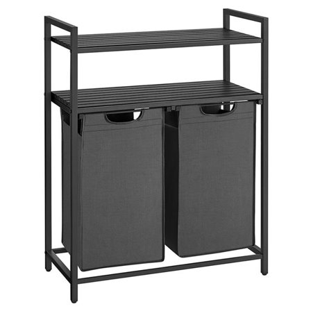 Pyykkikori, jossa on 2 lokeroa ja 2 hyllyä - Svart/Grey
