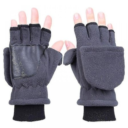 Vinter Polar Fleece Halv Finger Flip Handsker til Kvinder og Mænd, Dobbelt Lag Tykkere.