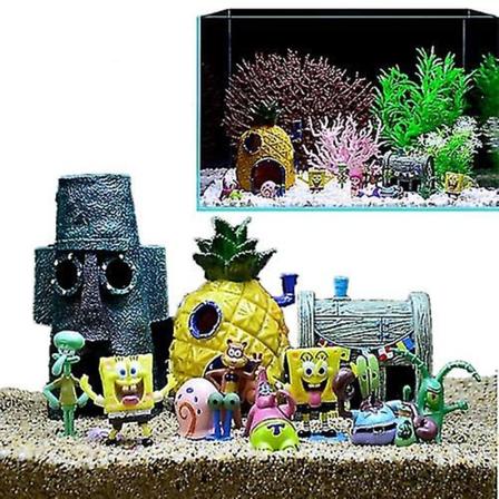 Akvariedekorasjoner for fisketanker - Spongebob Firkant[HK] 3pcs