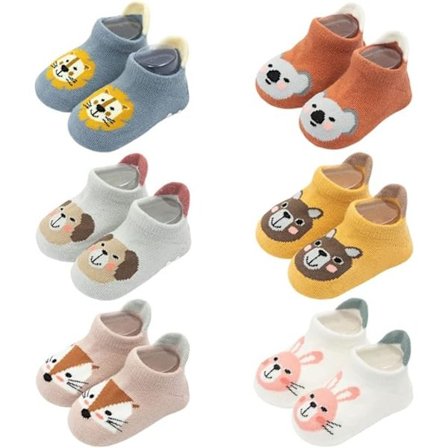 M (1-3 år) 6 par Baby Child Antiskli Bomull Sokker Dyr Pat