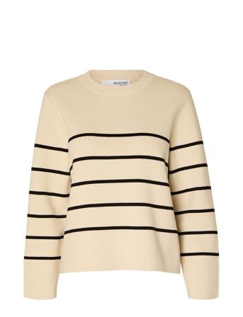 Slfliva Ls Knit O-Neck Noos Selected Femme Beige