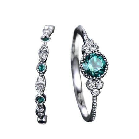925 Sterling Silver Ring Set med Smaragd Zirkonia Glittrande Smycken för Kvinnor