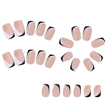 Fransk Manikyr 24 Delar Press-on Naglar Korta Svarta och Vita Nude Lösnaglar
