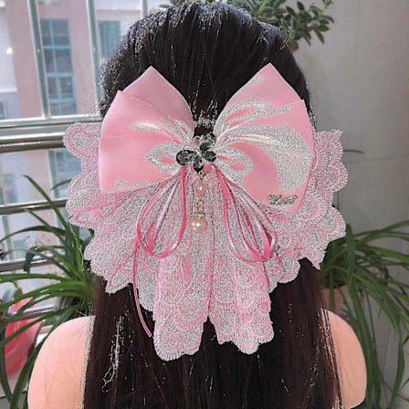 Fjärilshårspänne Broderad Rosett Hästsvansklämma