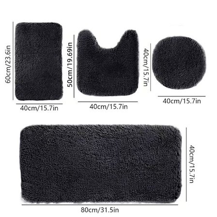 Kylpyhuonematto, neliosainen setti – erittäin pehmeät, luistamattomat mikrokuitumatot, erittäin imukykyiset ja paksunnetut, sopivat kylpyhuoneisiin ja