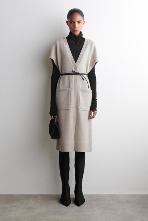 COS Femme Cardigan Long À Col Rond En Laine in Beige