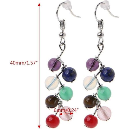 Natursten Kvinnor Yoga Regnbåge 7 Chakra Drop Örhängen Healing Stone Smycken Färgglad Crack
