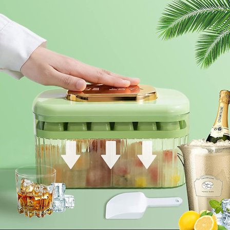 Silikon-Isbitstrågssats för Frys med Lock och Behållare, samt Skopa, Press-typ En-sekunds Utlösning