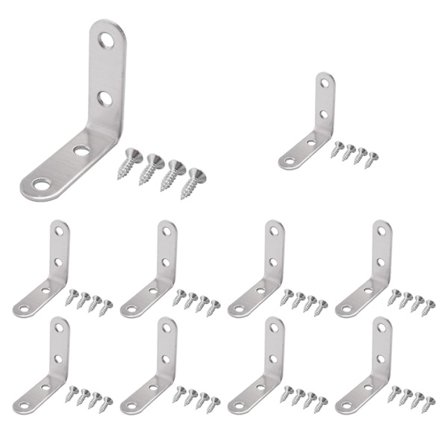 10 stk 50x50mm med skruer Heavy-duty "L"-formet dekorativ hjørnebrakett hyllehylle veggmontering