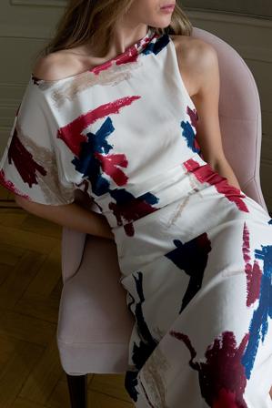 The Hanna Schönberg Edit Robe asymétrique tissée à une manche avec détail drapé - Robes mi-longues - Multicolore - EU 36